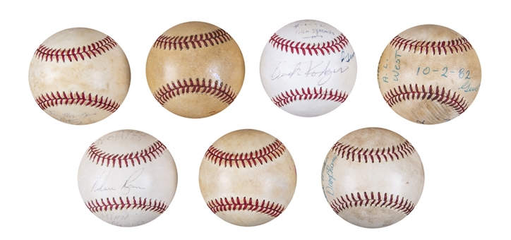 Lot of (7) Game Used & Inscribed Baseballs From Various Games From Gene Autry Collection (Autry LOA)